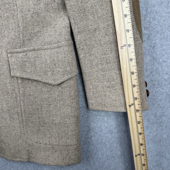 Vintage Pendleton Blazer Mens 40 Beige Virgin Wool Suede Yoke Elbow Patches USA - Picture 15 of 16